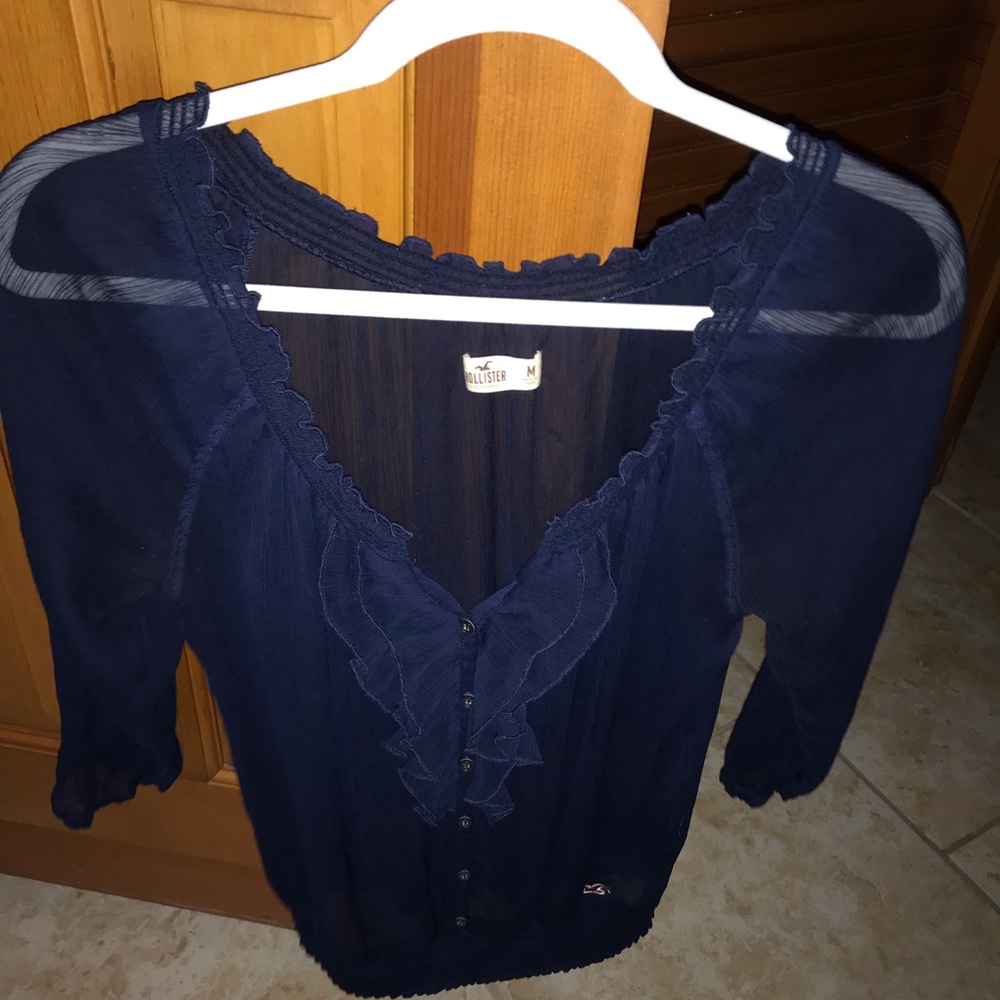 Hollister Sheer Top with Buttons and Ruffle Front